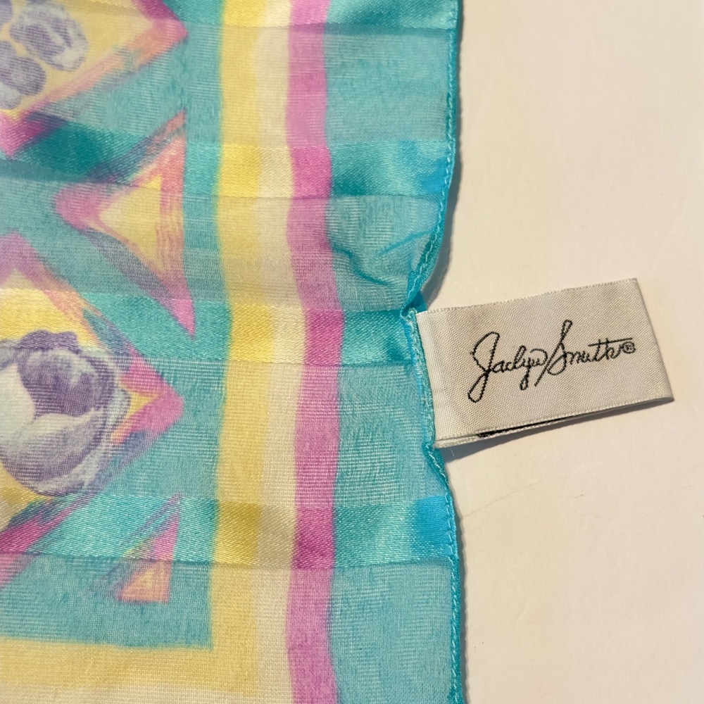 Jaclyn Smith Vintage Made in Italy Turquoise Floral Diamond Square Scarf 90s - Picture 3 of 7